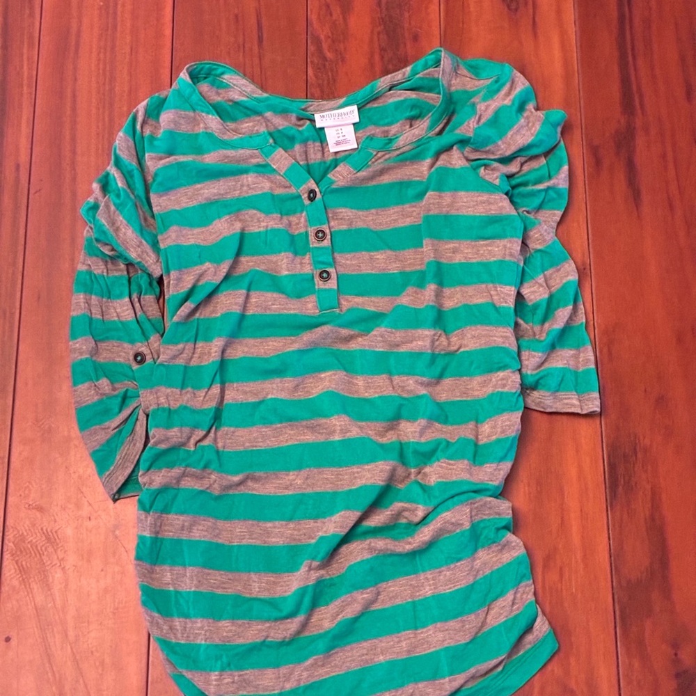 Motherhood Maternity Green and Gray Striped Top
